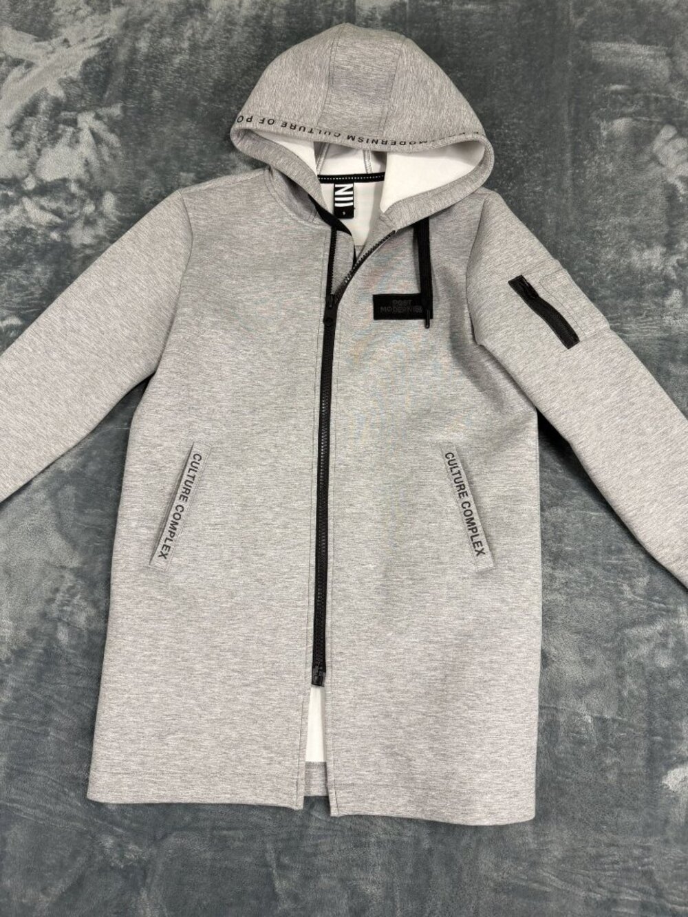 NII Mens Gray Longline Hoodie Full-Zip Pockets S